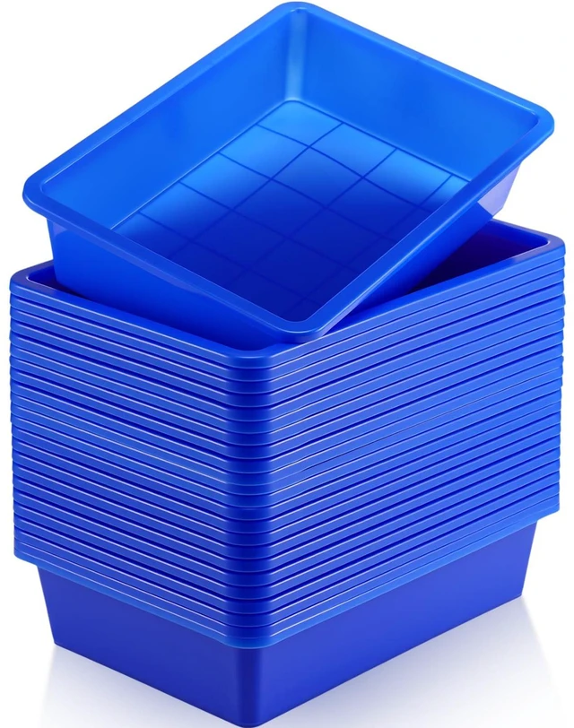 Main image of 24 Pcs Classroom Paper Tray, Stackable Letter Size Bin, Blue Stackable Plastic Trays, Letter Size, for Turn-in Papers, Teacher Desks, Classroom Files and Office Supplies