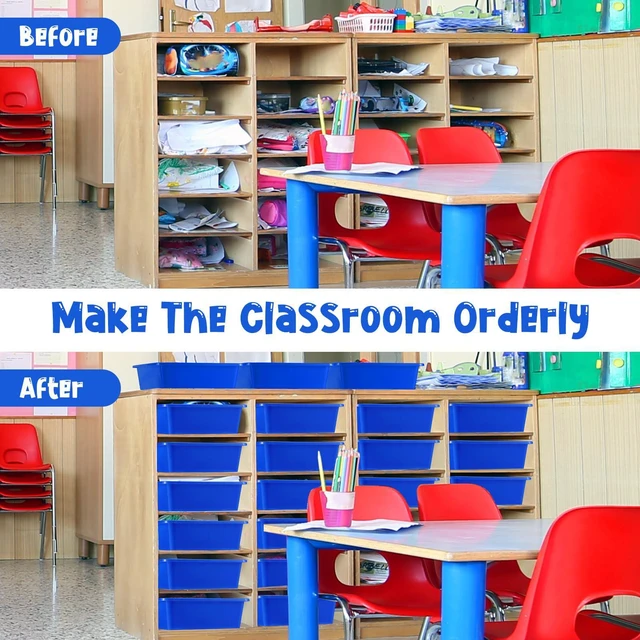 Alt view image 5 of 7 - 24 Pcs Classroom Paper Tray, Stackable Letter Size Bin, Blue Stackable Plastic Trays, Letter Size, for Turn-in Papers, Teacher Desks, Classroom Files and Office Supplies