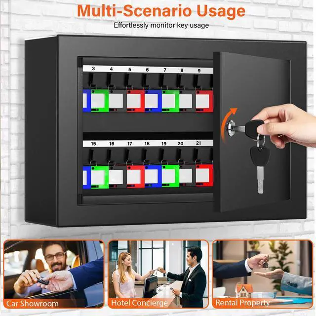 Alt view image 3 of 7 - 40 Keys Key Cabinet Anti-Theft Key Lock Box with Key Tags, Adjustable Key Organizer Wall Safe for Office House Rental Business