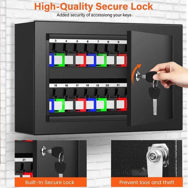 Alt view image 4 of 7 - 40 Keys Key Cabinet Anti-Theft Key Lock Box with Key Tags, Adjustable Key Organizer Wall Safe for Office House Rental Business