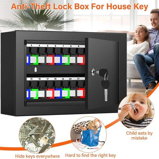 Alt view image 6 of 7 - 40 Keys Key Cabinet Anti-Theft Key Lock Box with Key Tags, Adjustable Key Organizer Wall Safe for Office House Rental Business