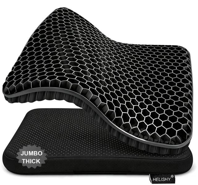 Main image of Gel Seat Cushion for Long Sitting Hip Pain, 20x20inch Jumbo Thick Soft & Breathable Cushion for Wheelchair Gel Seat Cushion for Office Home Chairs (Black)