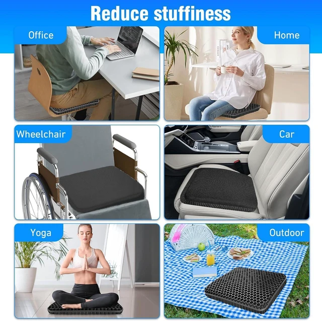 Alt view image 6 of 7 - Gel Seat Cushion for Long Sitting Hip Pain, 20x20inch Jumbo Thick Soft & Breathable Cushion for Wheelchair Gel Seat Cushion for Office Home Chairs (Black)