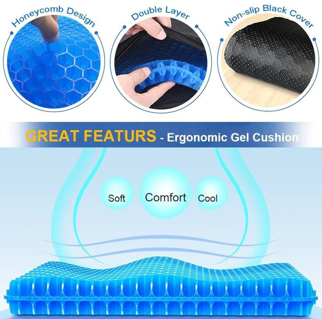 Alt view image 4 of 7 - Gel Seat Cushion for Long Sitting Hip Pain, 20x20inch Jumbo Thick Soft & Breathable Cushion for Wheelchair Gel Seat Cushion for Office Home Chairs (Blue)