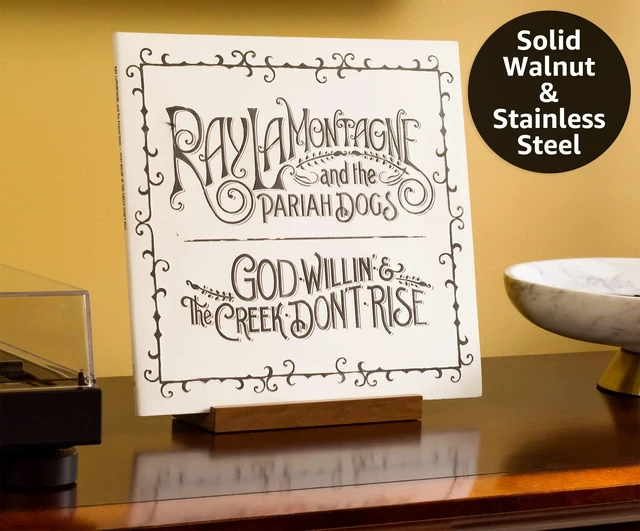 Alt view image 2 of 7 - Now Playing Vinyl Record Stand, Solid Walnut Display Holder Displays any album incl. double and triple gatefolds, solid walnut and steel, EVA non-slip base