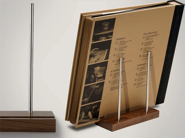 Alt view image 7 of 7 - Now Playing Vinyl Record Stand, Solid Walnut Display Holder Displays any album incl. double and triple gatefolds, solid walnut and steel, EVA non-slip base