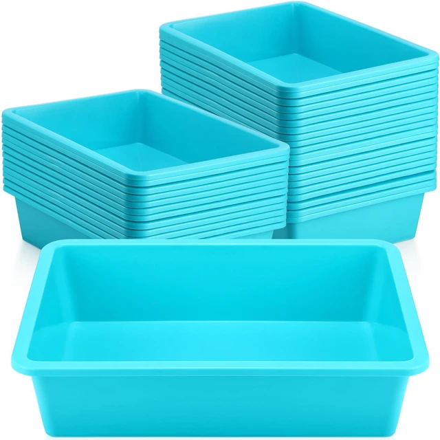 Main image of 18 Pcs Flat Storage Organizer Bins Paper Tray Classroom,Light Blue Plastic Baskets, Letter Size, for Art Pencil Book Organization, for School Office Teacher