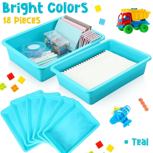 Alt view image 4 of 7 - 18 Pcs Flat Storage Organizer Bins Paper Tray Classroom,Light Blue Plastic Baskets, Letter Size, for Art Pencil Book Organization, for School Office Teacher