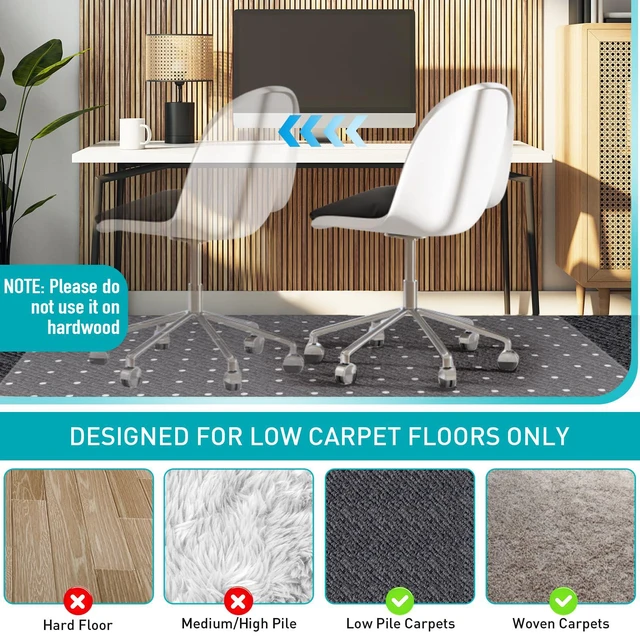 Alt view image 5 of 7 - Office Chair Mat for Carpet: 48"x36" Clear Desk Chair Mat Computer Mat for Low Carpeted Floors,Thick and Sturdy Protector, Rug Pad for Rolling Chairs Office Home Gaming