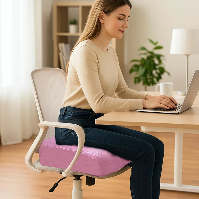 Alt view image 2 of 7 - 6" Extra Thick Memory Foam Office Chair Cushion 2-Layer Booster Seat for Back & Tailbone Pain Relief, 18 x 16 x 6in Non-Slip Cushion with Carry Handle for Wheelchair, Car, and Airplane
