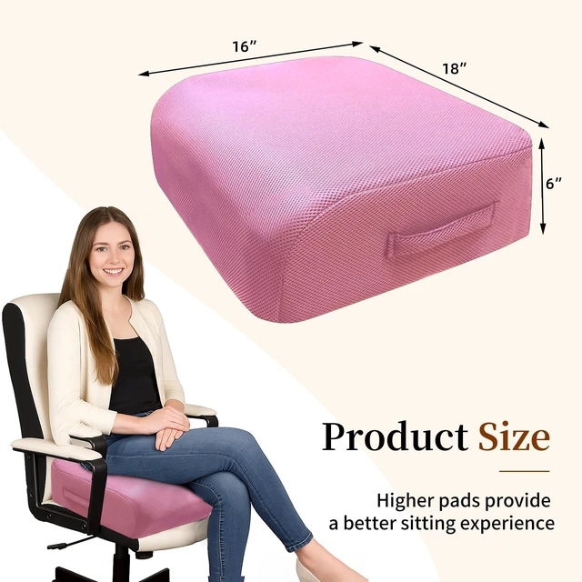 Alt view image 3 of 7 - 6" Extra Thick Memory Foam Office Chair Cushion 2-Layer Booster Seat for Back & Tailbone Pain Relief, 18 x 16 x 6in Non-Slip Cushion with Carry Handle for Wheelchair, Car, and Airplane
