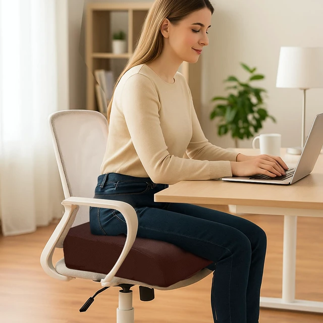 Alt view image 2 of 7 - 6" Extra Thick Memory Foam Office Chair Cushion 2-Layer Booster Seat for Back & Tailbone Pain Relief, 18 x 16 x 6in Non-Slip Cushion with Carry Handle for Wheelchair, Car, and Airplane