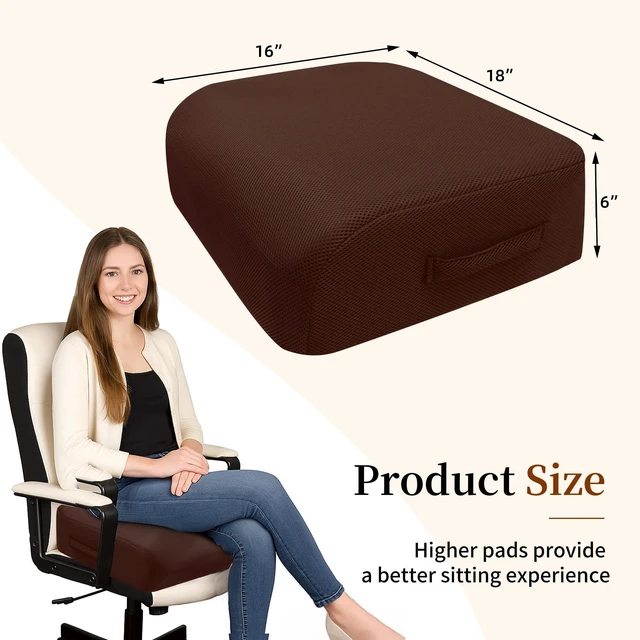 Alt view image 3 of 7 - 6" Extra Thick Memory Foam Office Chair Cushion 2-Layer Booster Seat for Back & Tailbone Pain Relief, 18 x 16 x 6in Non-Slip Cushion with Carry Handle for Wheelchair, Car, and Airplane
