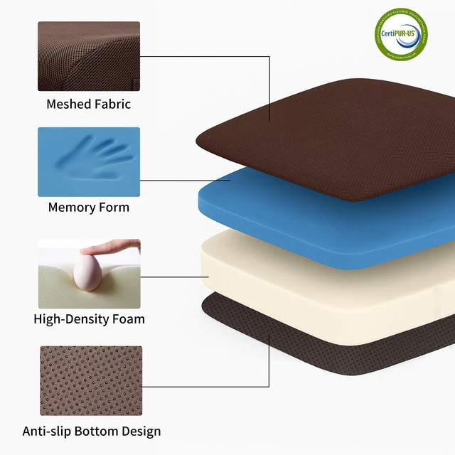 Alt view image 6 of 7 - 6" Extra Thick Memory Foam Office Chair Cushion 2-Layer Booster Seat for Back & Tailbone Pain Relief, 18 x 16 x 6in Non-Slip Cushion with Carry Handle for Wheelchair, Car, and Airplane
