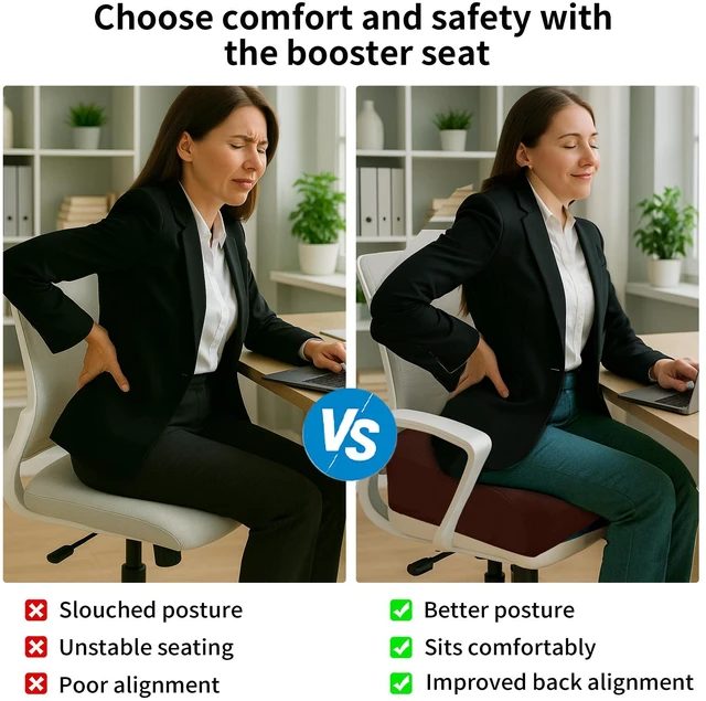Alt view image 7 of 7 - 6" Extra Thick Memory Foam Office Chair Cushion 2-Layer Booster Seat for Back & Tailbone Pain Relief, 18 x 16 x 6in Non-Slip Cushion with Carry Handle for Wheelchair, Car, and Airplane