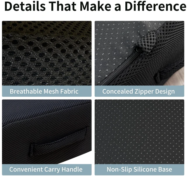 Alt view image 2 of 7 - 6" Extra Thick Memory Foam Office Chair Cushion 2-Layer Booster Seat for Back & Tailbone Pain Relief, 18 x 16 x 6in Non-Slip Cushion with Carry Handle for Wheelchair, Car, and Airplane