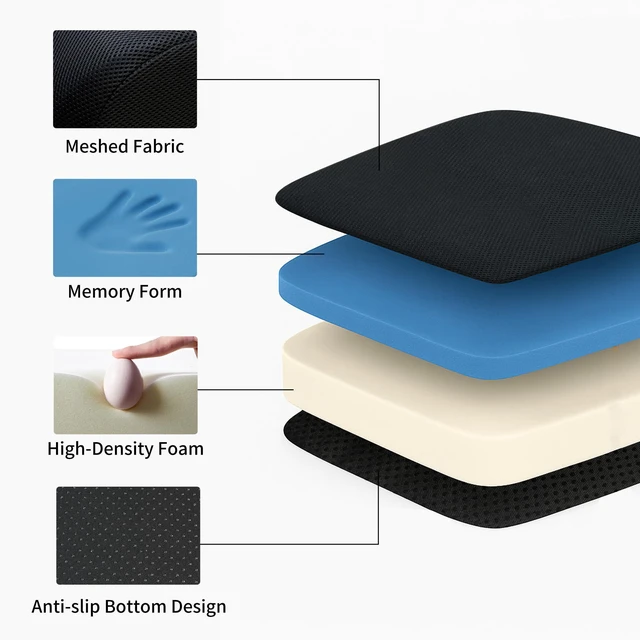 Alt view image 4 of 7 - 6" Extra Thick Memory Foam Office Chair Cushion 2-Layer Booster Seat for Back & Tailbone Pain Relief, 18 x 16 x 6in Non-Slip Cushion with Carry Handle for Wheelchair, Car, and Airplane