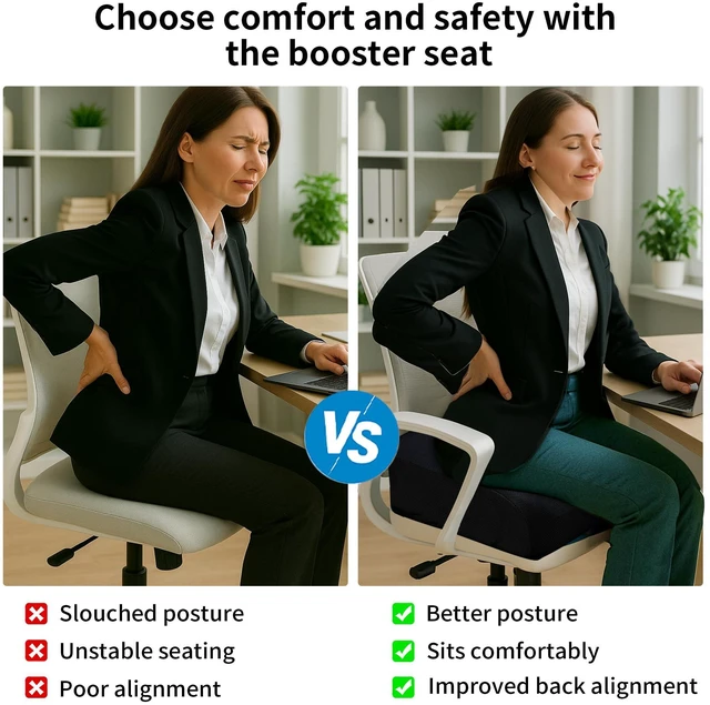 Alt view image 6 of 7 - 6" Extra Thick Memory Foam Office Chair Cushion 2-Layer Booster Seat for Back & Tailbone Pain Relief, 18 x 16 x 6in Non-Slip Cushion with Carry Handle for Wheelchair, Car, and Airplane