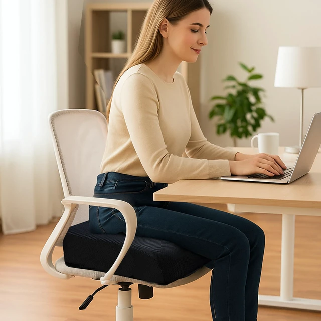 Alt view image 7 of 7 - 6" Extra Thick Memory Foam Office Chair Cushion 2-Layer Booster Seat for Back & Tailbone Pain Relief, 18 x 16 x 6in Non-Slip Cushion with Carry Handle for Wheelchair, Car, and Airplane