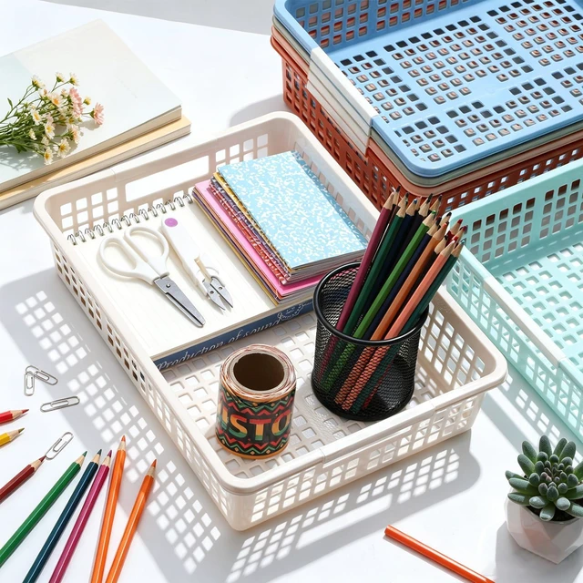 Alt view image 4 of 7 - 12 Pack Plastic Turn in Paper Trays for Classroom Storage Bin Basket Organizers for School Teacher Supplies Classroom Office Home Organization and Storage Tray Holds 4A Paper File (Boho)