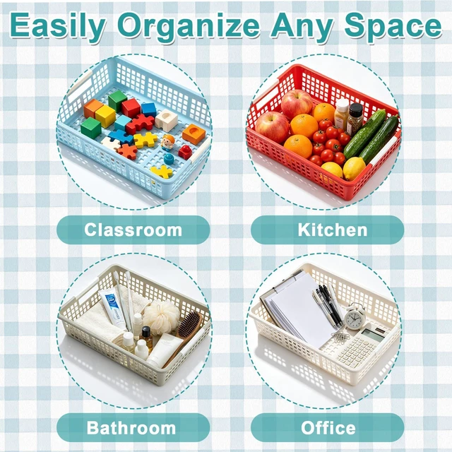 Alt view image 5 of 7 - 12 Pack Plastic Turn in Paper Trays for Classroom Storage Bin Basket Organizers for School Teacher Supplies Classroom Office Home Organization and Storage Tray Holds 4A Paper File (Boho)