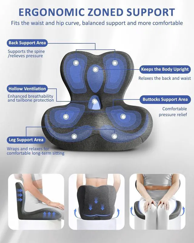 Alt view image 3 of 7 - Seat Cushion with Back Support,Lumbar Support Pillow for Office Chair,X Large Memory Foam Chair Cushions for Sciatica Tailbone Pain Relief Coccyx Pad for Wheelchair, Car, Home, Office, Desk