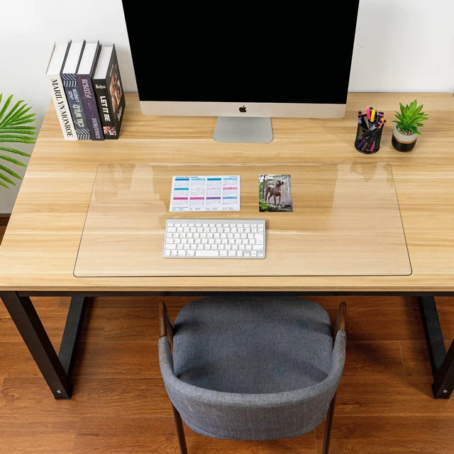 Alt view image 2 of 6 - Clear Desk Mat on top of desks - 36 x 17 inches - Clear Transparent Plastic Desk Protector - Desk Writing Mat for Office and Home