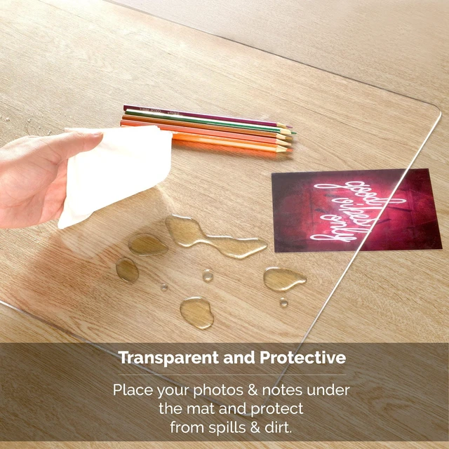 Alt view image 3 of 6 - Clear Desk Mat on top of desks - 36 x 17 inches - Clear Transparent Plastic Desk Protector - Desk Writing Mat for Office and Home