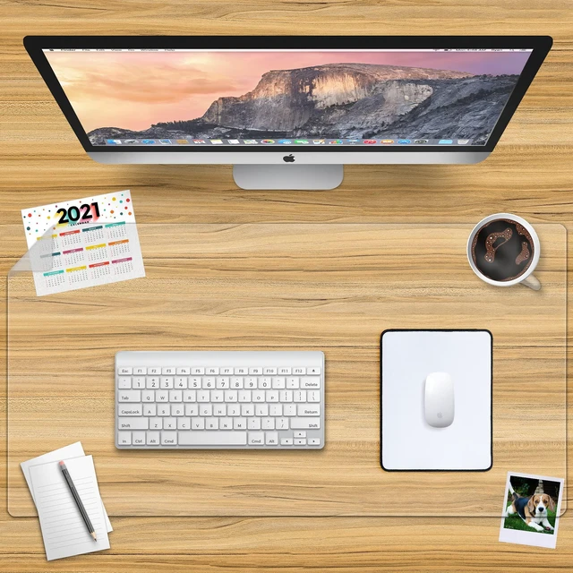 Alt view image 4 of 6 - Clear Desk Mat on top of desks - 36 x 17 inches - Clear Transparent Plastic Desk Protector - Desk Writing Mat for Office and Home