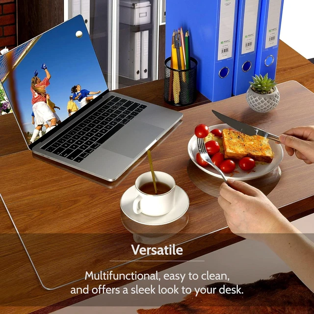 Alt view image 5 of 6 - Clear Desk Mat on top of desks - 36 x 17 inches - Clear Transparent Plastic Desk Protector - Desk Writing Mat for Office and Home