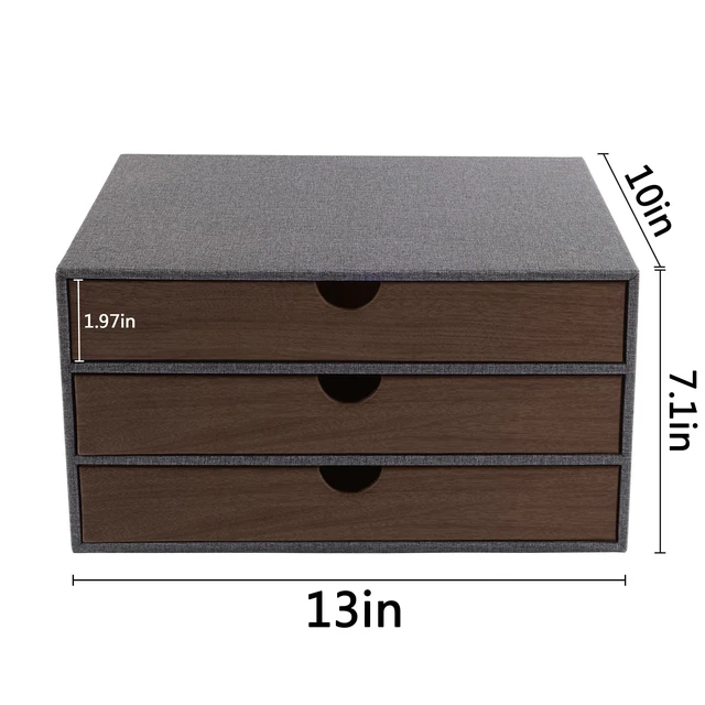 Alt view image 3 of 7 - Cloth-effect Faux Leather Desk Organizer File Cabinet Executive Office Supplies Desktop Filing A4 Contract Document Stackable Storage Box with 3 Drawers (Grey)