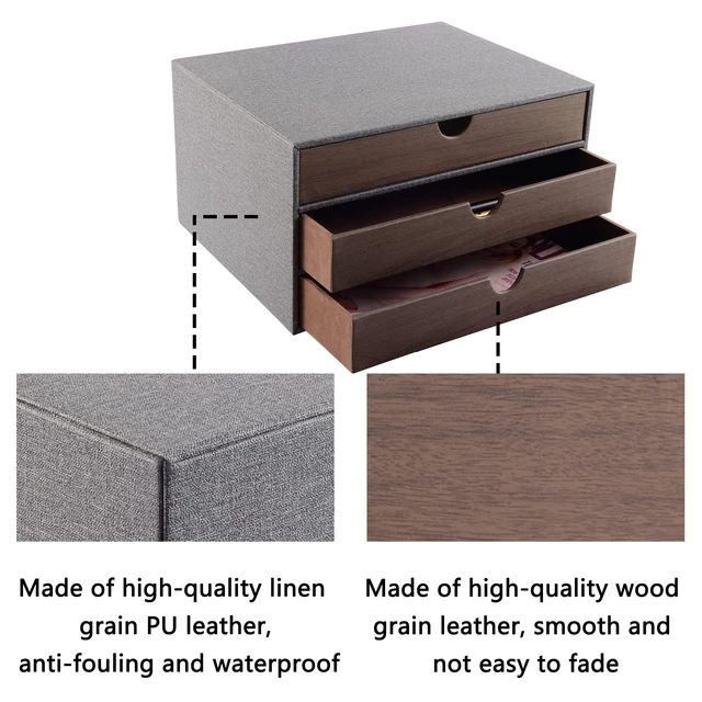 Alt view image 6 of 7 - Cloth-effect Faux Leather Desk Organizer File Cabinet Executive Office Supplies Desktop Filing A4 Contract Document Stackable Storage Box with 3 Drawers (Grey)