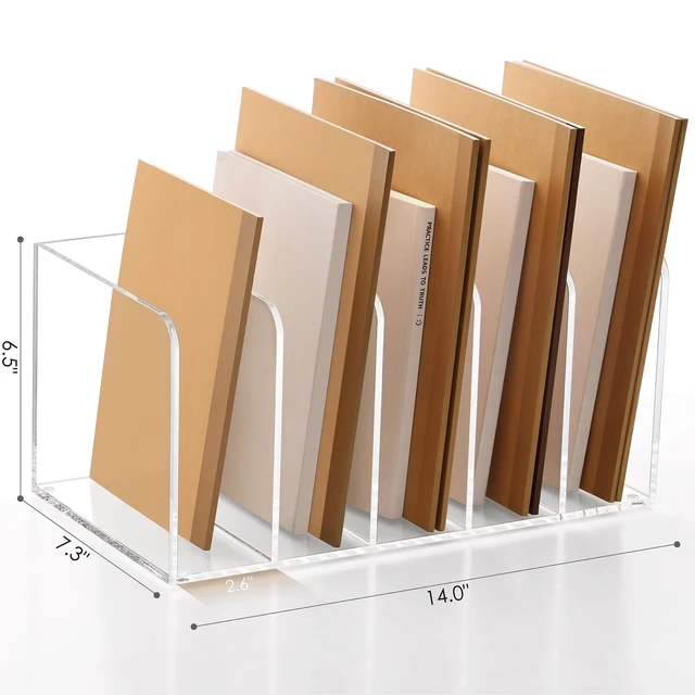 Alt view image 2 of 7 - Acrylic Magazine Holder Desk Organizer Workspace Sorters, Clear Bookend File Sorter Folder Rack For Home Office Accessories Organization Storage with 5 Vertical Compartments