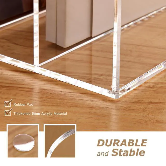Alt view image 7 of 7 - Acrylic Magazine Holder Desk Organizer Workspace Sorters, Clear Bookend File Sorter Folder Rack For Home Office Accessories Organization Storage with 5 Vertical Compartments