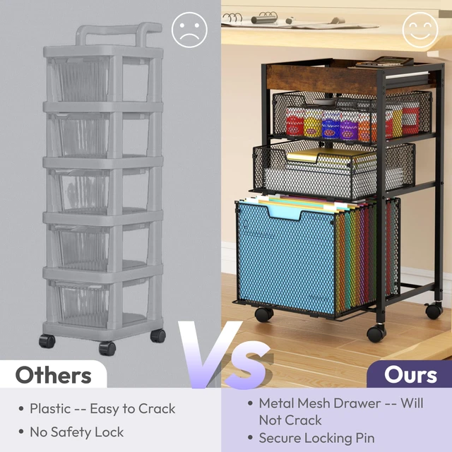 Alt view image 6 of 7 - Rolling File Cart with Drawers - 4 Tier Under Desk Storage Craft Rolling Organizer Cart - Office Storage &Organization, Mobile Metal Filing Cabinet for Office and Home Espresso