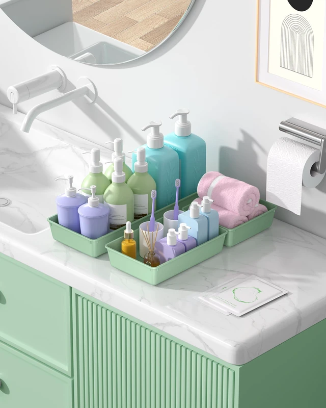 Alt view image 7 of 7 - 10 Pack Large Size Plastic Drawer Organizers Set, 3 Sizes Desk Drawer Organizer Trays, Storage Bins for Vanity, Makeup, Bathroom, Kitchen Utensils and Office (Green)