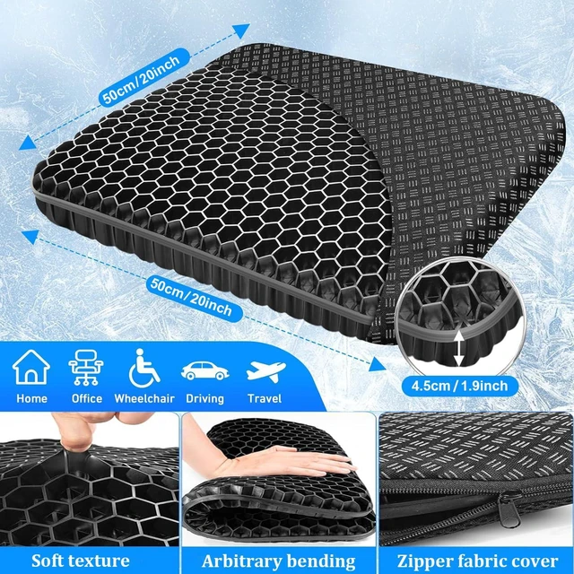 Alt view image 2 of 7 - Gel Seat Cushion for Long Sitting Hip Pain, 20x20inch Jumbo Thick Soft & Breathable Cushion for Wheelchair Gel Seat Cushion for Office Home Chairs (Black)