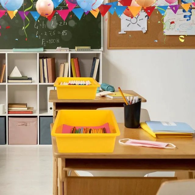 Alt view image 7 of 7 - 18 Pcs Flat Storage Organizer Bins Paper Tray Classroom,Yellow Plastic Baskets, Letter Size, for Art Pencil Book Organization, for School Office Teacher