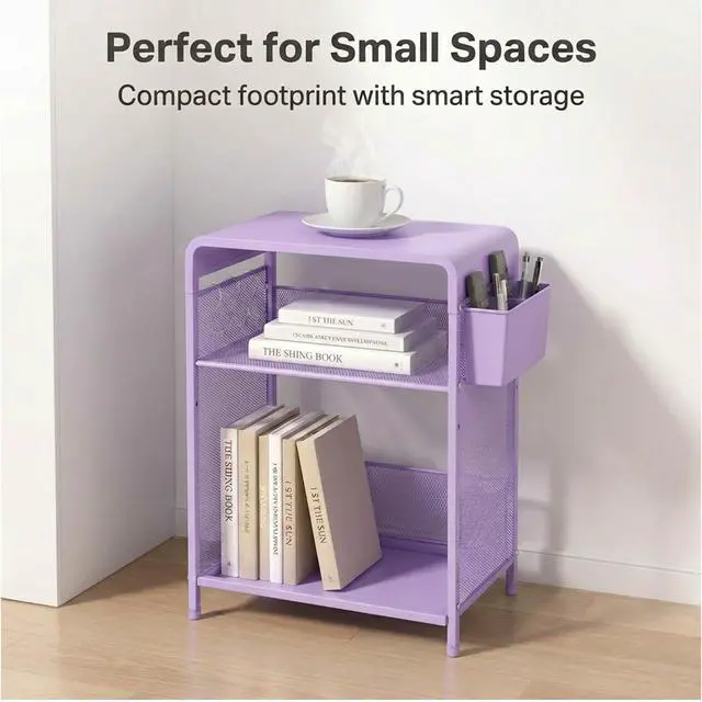 Alt view image 2 of 7 - Small 3 Tier Printer Stand for Under Desk, Height Adjustable Shelf Printer Table with 3 S-Hooks & Basket, Heavy Duty Industrial Storage Shelf for Home Office (Purple)