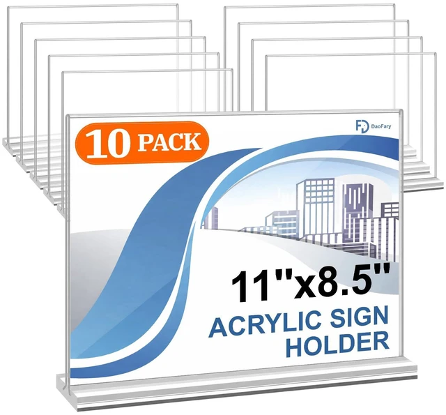 Main image of 10 Pack Acrylic Sign Holder 8.5 x 11 Horizontal, Double-Sided Stand up Table Top Sign Holders, Clear Acrylic Picture Frame Menu Flyer Paper Holder Display Stand for Office Business Store Wedding Party
