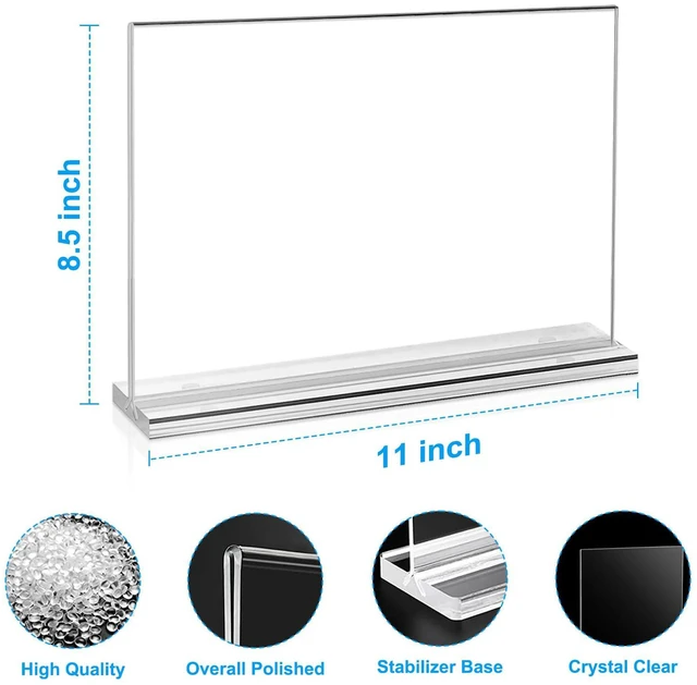 Alt view image 3 of 7 - 10 Pack Acrylic Sign Holder 8.5 x 11 Horizontal, Double-Sided Stand up Table Top Sign Holders, Clear Acrylic Picture Frame Menu Flyer Paper Holder Display Stand for Office Business Store Wedding Party