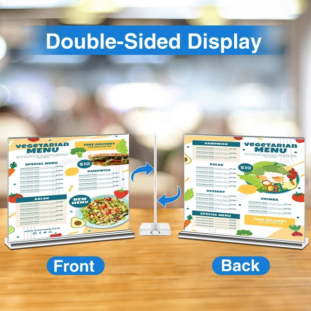 Alt view image 4 of 7 - 10 Pack Acrylic Sign Holder 8.5 x 11 Horizontal, Double-Sided Stand up Table Top Sign Holders, Clear Acrylic Picture Frame Menu Flyer Paper Holder Display Stand for Office Business Store Wedding Party