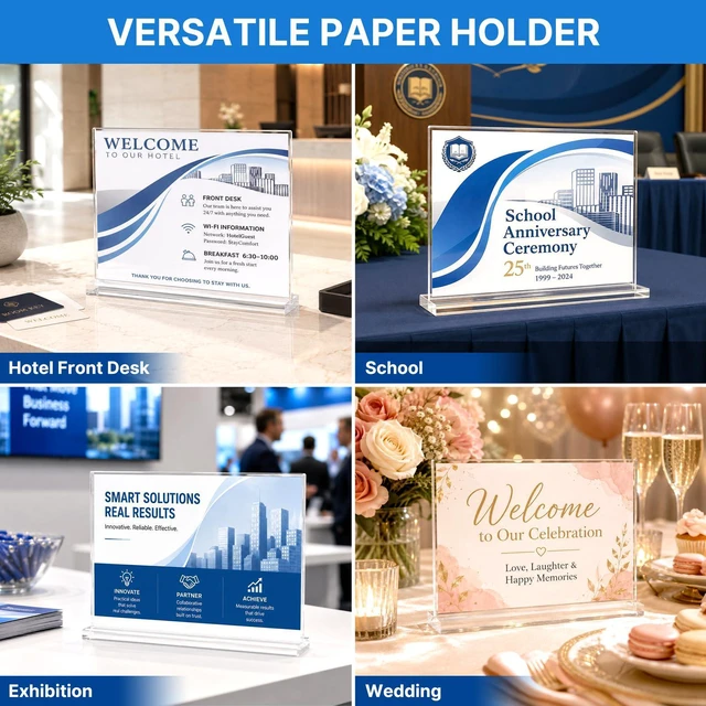 Alt view image 5 of 7 - 10 Pack Acrylic Sign Holder 8.5 x 11 Horizontal, Double-Sided Stand up Table Top Sign Holders, Clear Acrylic Picture Frame Menu Flyer Paper Holder Display Stand for Office Business Store Wedding Party