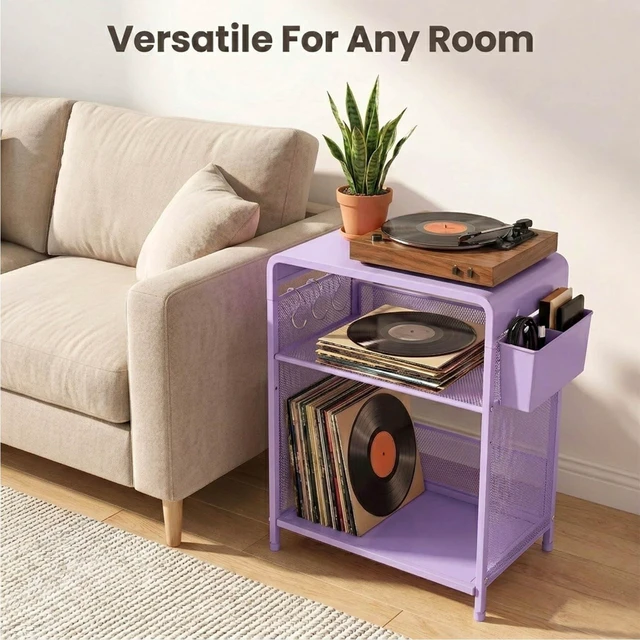 Alt view image 6 of 7 - Small 3 Tier Printer Stand for Under Desk, Height Adjustable Shelf Printer Table with 3 S-Hooks & Basket, Heavy Duty Industrial Storage Shelf for Home Office (Purple)