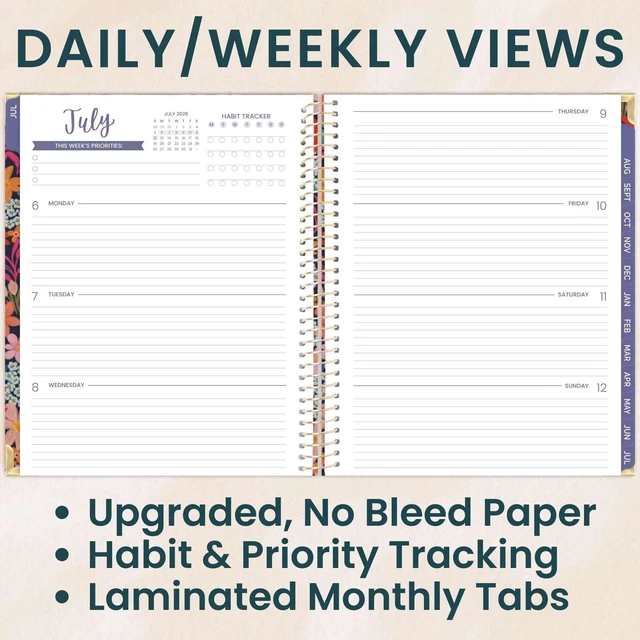 Alt view image 2 of 7 - HARDCOVER Planner 2026-2027 (8.5" x 11") Academic Year (July 2026 - July 2027) - 13 Months Task Goal Planner for Women - Monthly & Weekly Agenda Book - Floral Fiesta