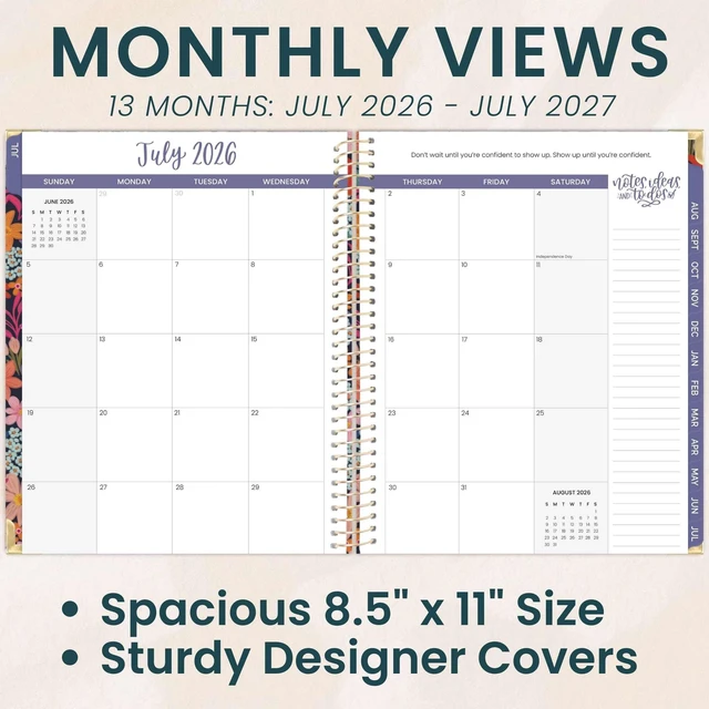 Alt view image 3 of 7 - HARDCOVER Planner 2026-2027 (8.5" x 11") Academic Year (July 2026 - July 2027) - 13 Months Task Goal Planner for Women - Monthly & Weekly Agenda Book - Floral Fiesta