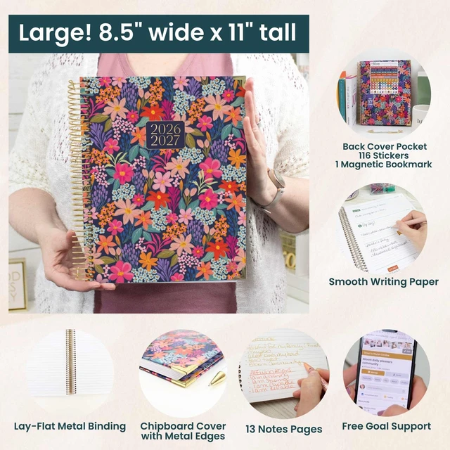 Alt view image 5 of 7 - HARDCOVER Planner 2026-2027 (8.5" x 11") Academic Year (July 2026 - July 2027) - 13 Months Task Goal Planner for Women - Monthly & Weekly Agenda Book - Floral Fiesta