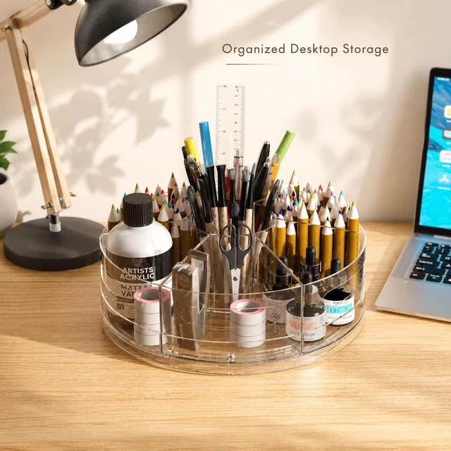 Alt view image 2 of 7 - Clear Rotating Organizer, Acrylic Pen Holder, Marker Organizer Pen organizer for desk and art supply organizer with 7 removable sections for markers, pencils, brushes, and office supplies