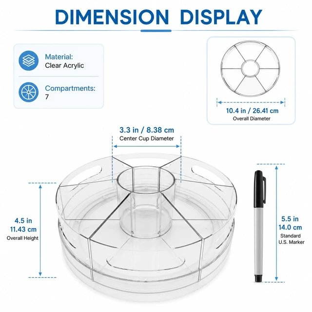 Alt view image 4 of 7 - Clear Rotating Organizer, Acrylic Pen Holder, Marker Organizer Pen organizer for desk and art supply organizer with 7 removable sections for markers, pencils, brushes, and office supplies
