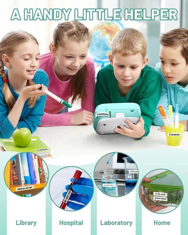 Alt view image 2 of 7 - D210S Label Maker Machine with-Tape for Kids School Supplies, Green Handheld Desktop Labeler Waterproof-Labels-12mm 0.47 Laminated White, Multiple Symbols for Home Office Classroom Teachers